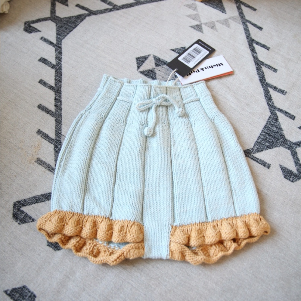 Misha and Puff blue and gold scallop high waste shorts BNWT size 5/6y